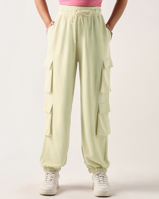 Shop Women's Beige Super Loose Fit Cargo Joggers-Front