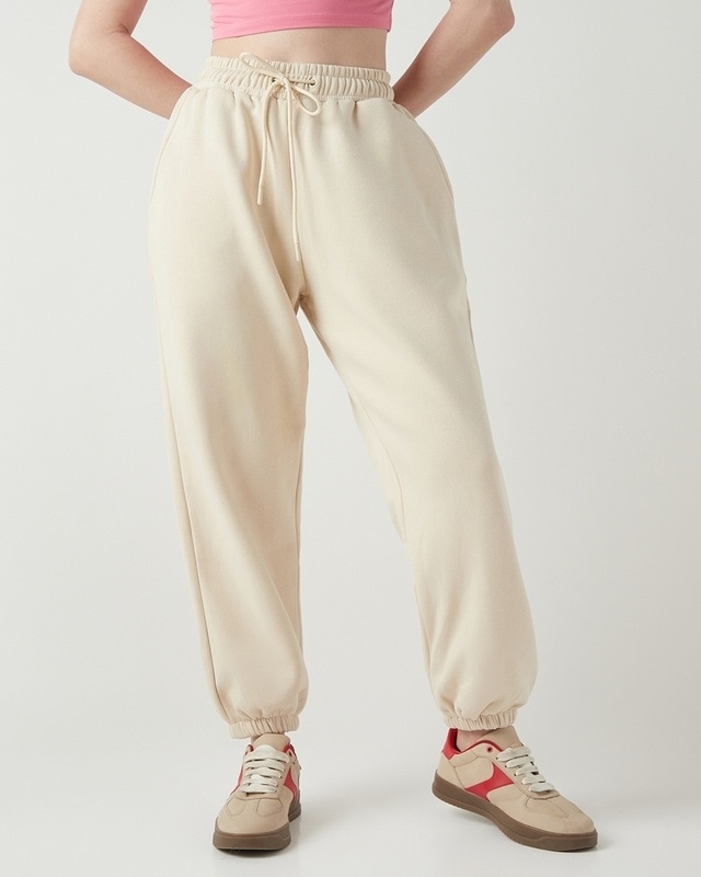 Shop Women's Beige Super Loose Fit Joggers-Front