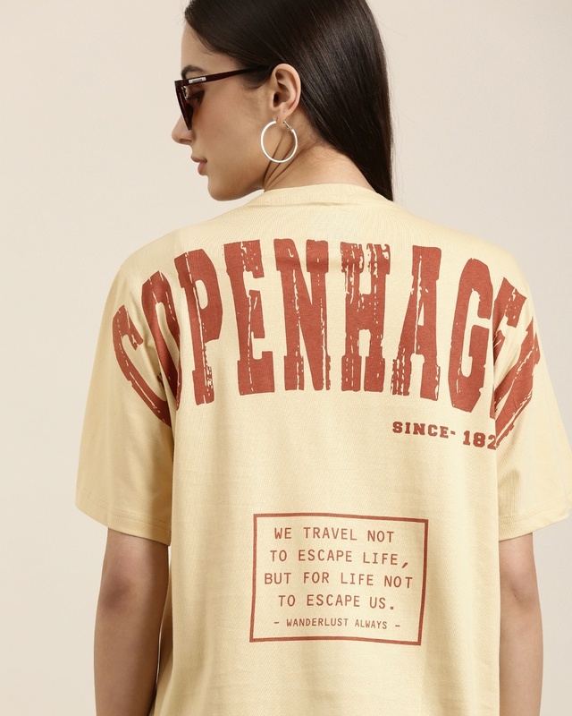 Shop Women's Beige Typography Oversized T-shirt-Front
