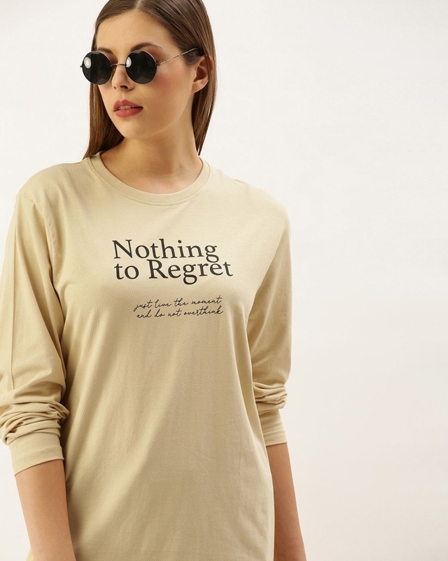 Shop Women's Beige Typography T-shirt-Front