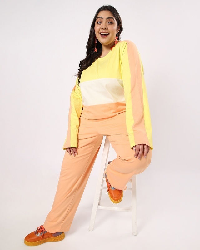 Shop Women's Birthday Yellow and Pink Color Block Oversized Co-ords-Front