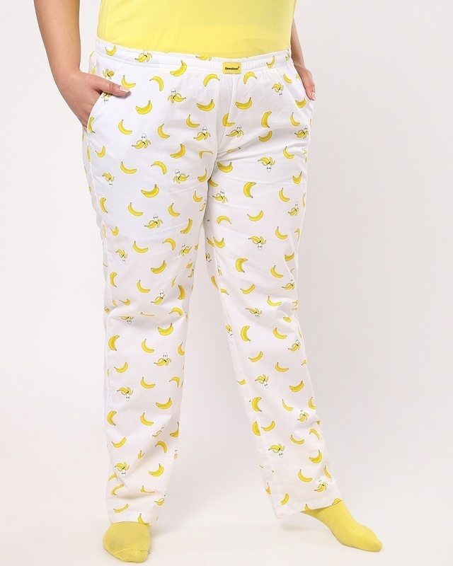 Shop Women's Birthday Yellow Bananas Print Plus Size AOP Pyjamas-Front