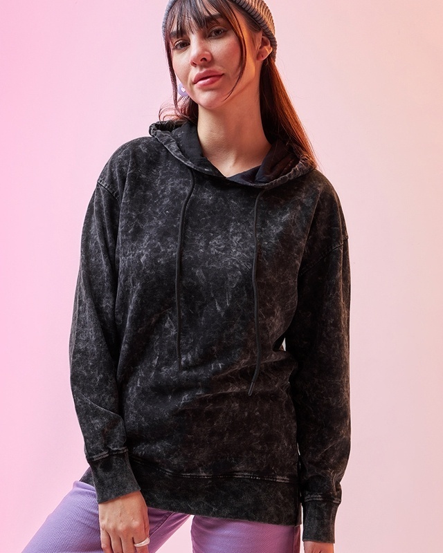 Shop Women's Black Acid Wash Oversized Hoodies-Front