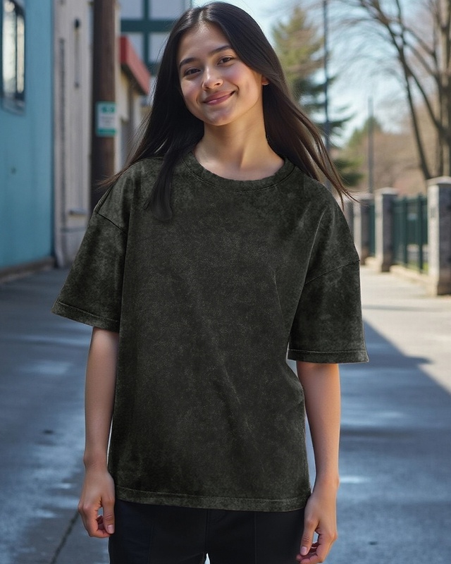 Shop Women's Black Acid Wash Oversized T-shirt-Front