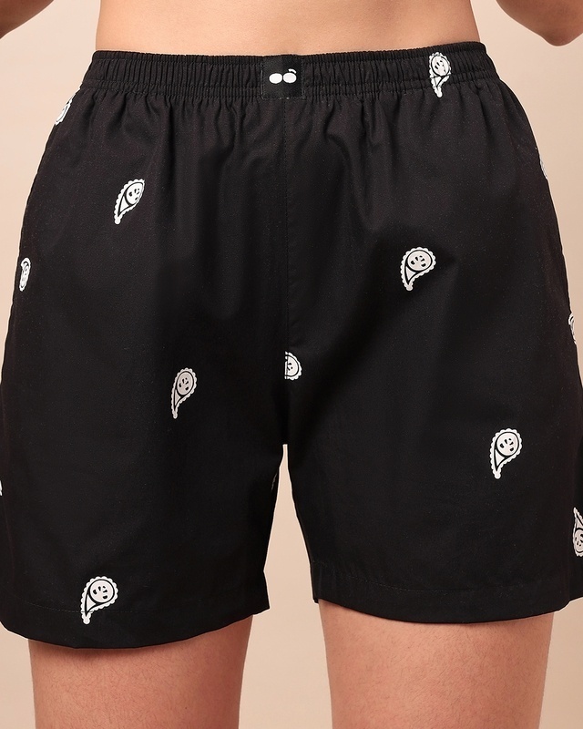 Shop Women's Black All Over Printed Boxer Shorts-Front