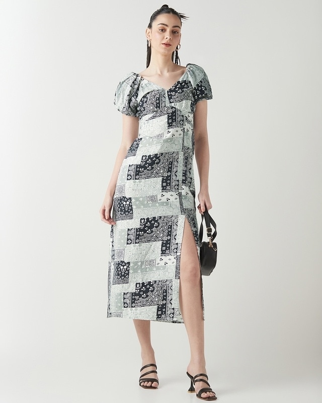 Shop Women's Black & White All Over Printed Dress-Front