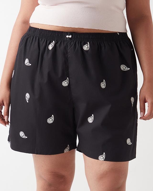 Shop Women's Black All Over Printed Plus Size Boxer Shorts-Front