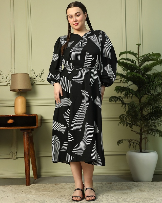 Shop Women's Black All Over Printed Plus Size Flared Maxi Dress-Front