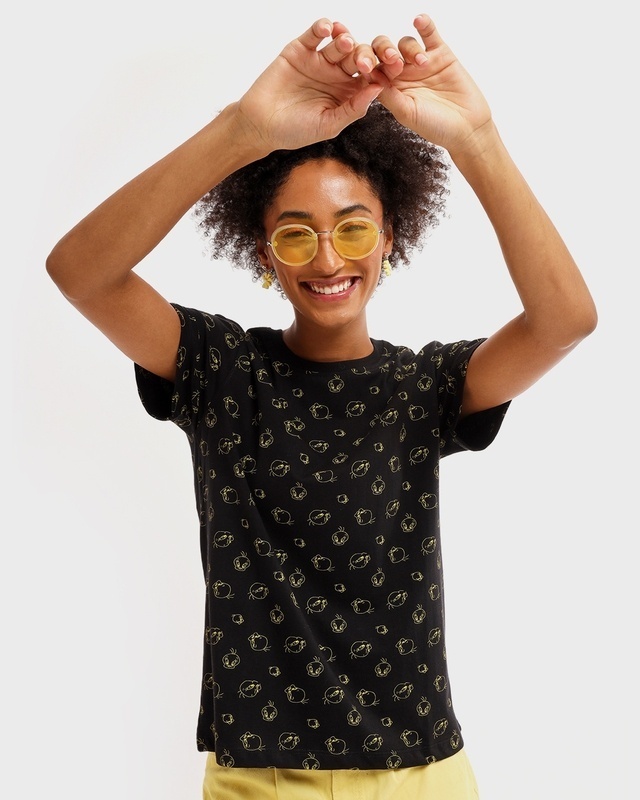 Shop Women's Black All Over Tweety Printed T-shirt-Front