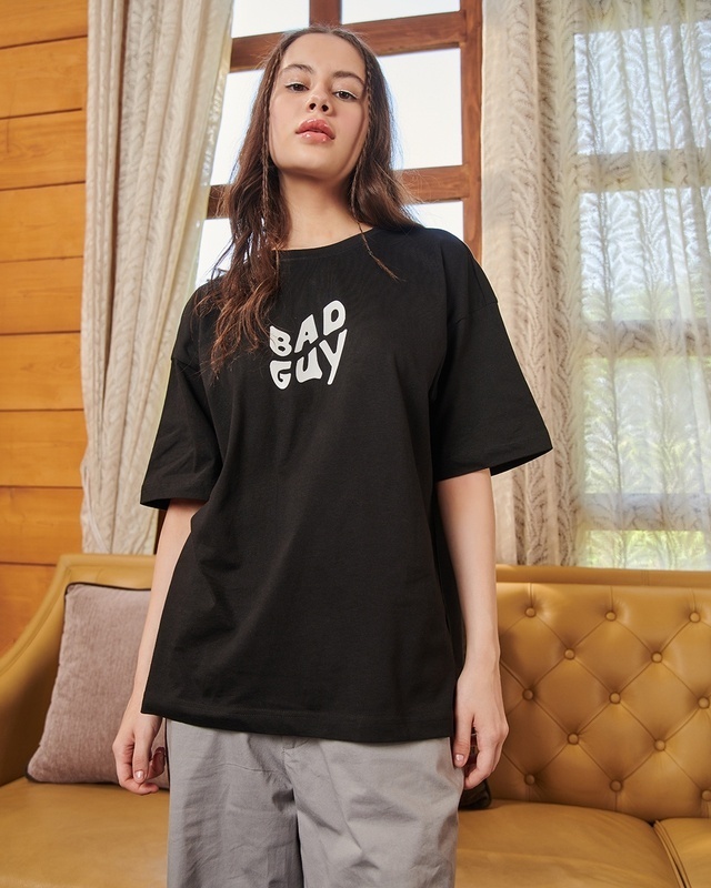 Shop Women's Black Bad Guy Billie Graphic Printed Oversized T-shirt-Front