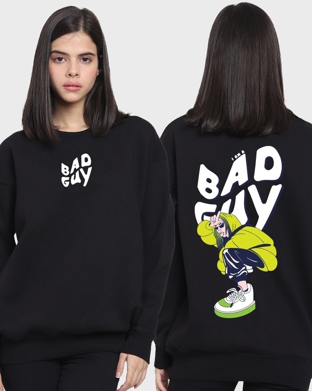 Shop Women's Black Bad Guy Graphic Printed Oversized Sweatshirt-Front