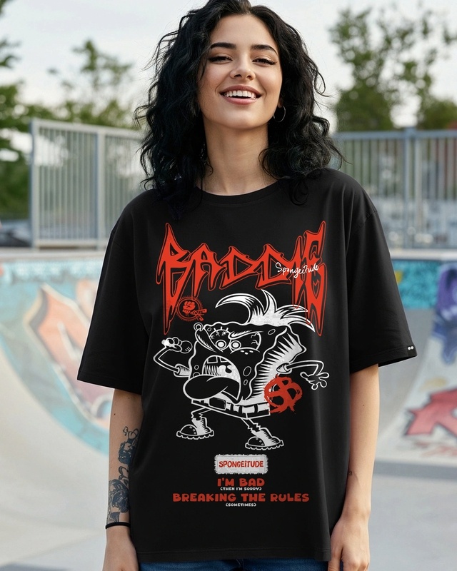 Shop Women's Black Baddies Graphic Printed Oversized T-shirt-Front