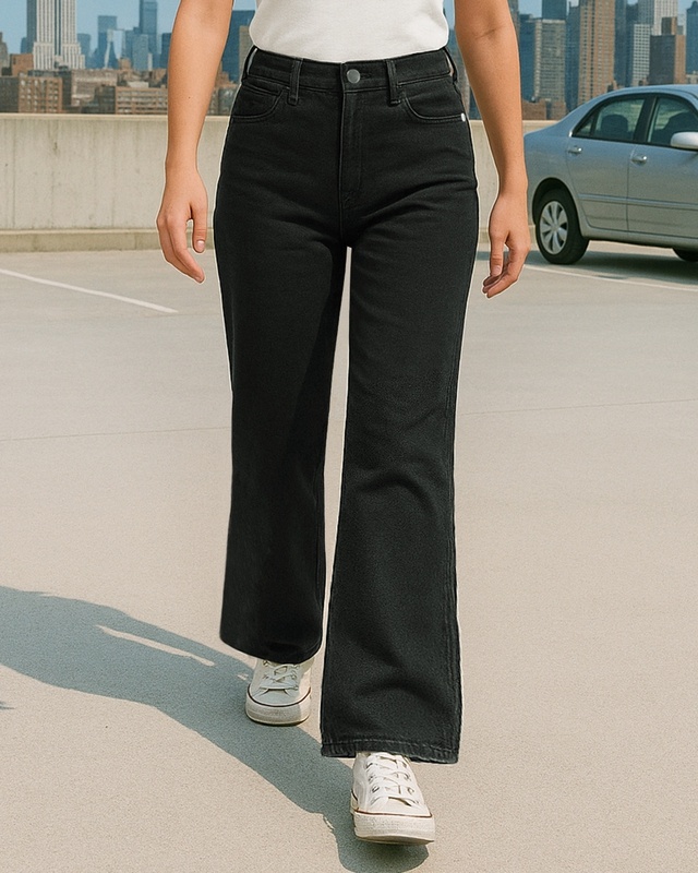 Shop Women's Black Baggy Wide Leg Jeans-Front