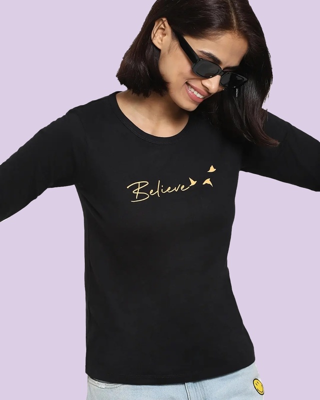 Shop Women's Black Believe Slim Fit T-shirt-Front