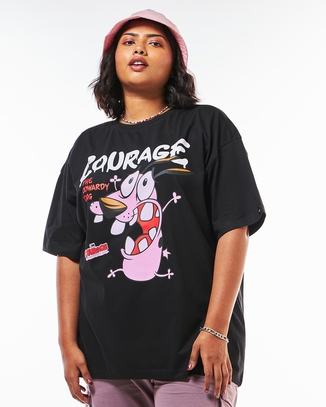 Shop Women's Black Beware of the Dog Graphic Printed Oversized Plus Size T-shirt-Front