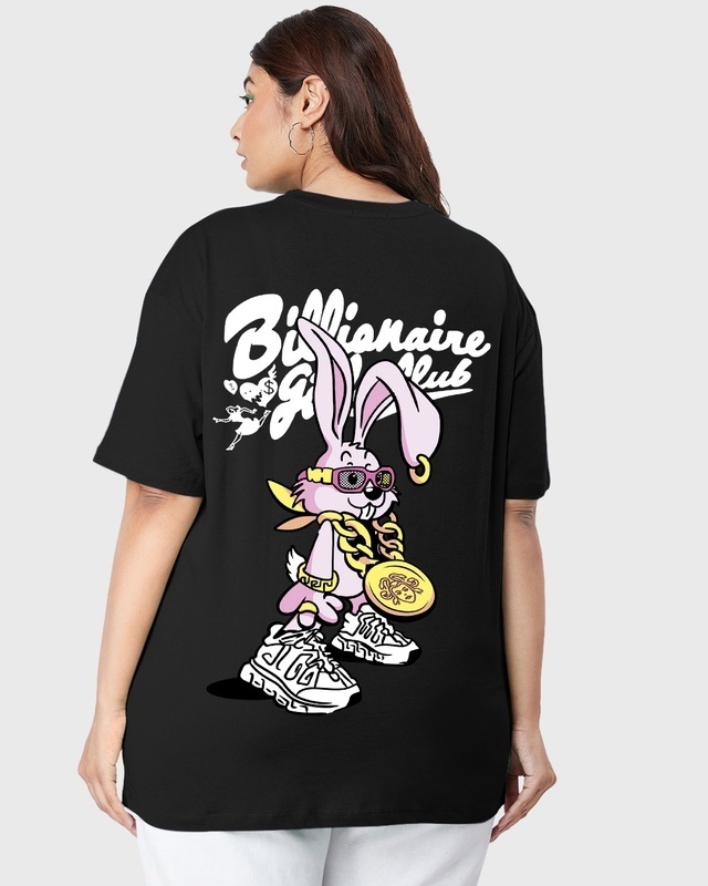 Shop Women's Black Billionaire Girls Club Graphic Printed Oversized Plus Size T-shirt-Front