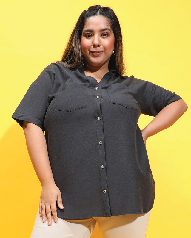 Shop Women's Black Boxy Fit Plus Size Shirt-Front