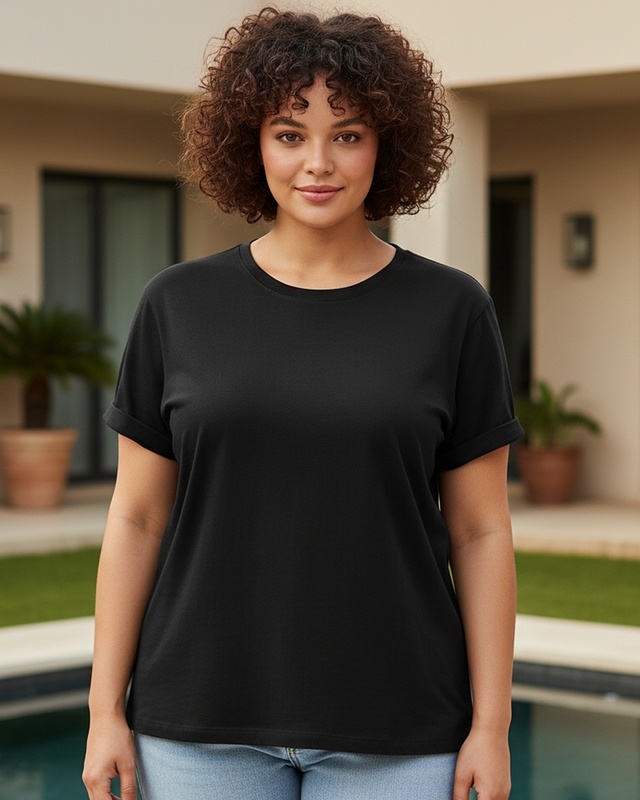 Shop Women's Black Boyfriend Plus Size T-shirt-Front