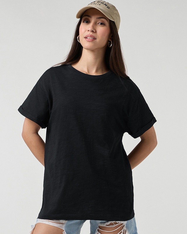 Shop Women's Black Boyfriend T-shirt-Front