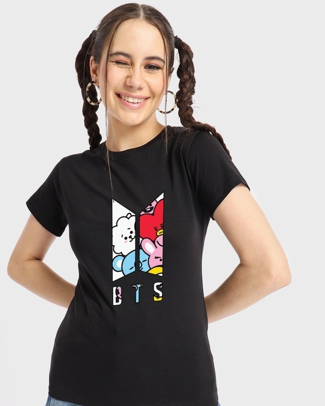 Shop Women's Black BTS Doodle Graphic Printed T-shirt-Front