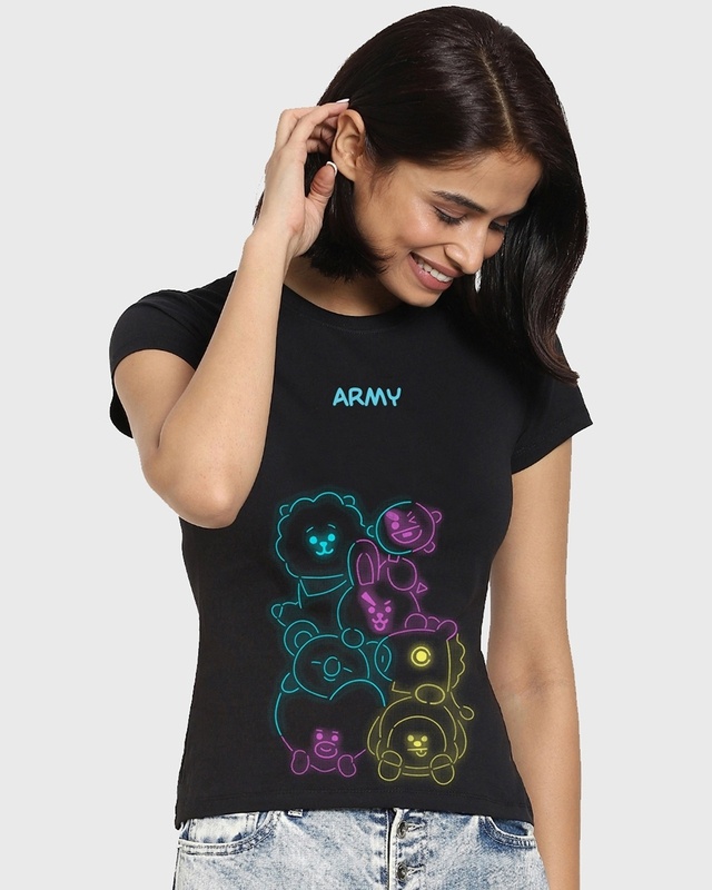 Shop Women's Black BTS Glow Graphic Printed T-shirt-Front