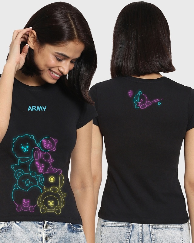 Shop Women's Black BTS Glow Graphic Printed T-shirt-Front