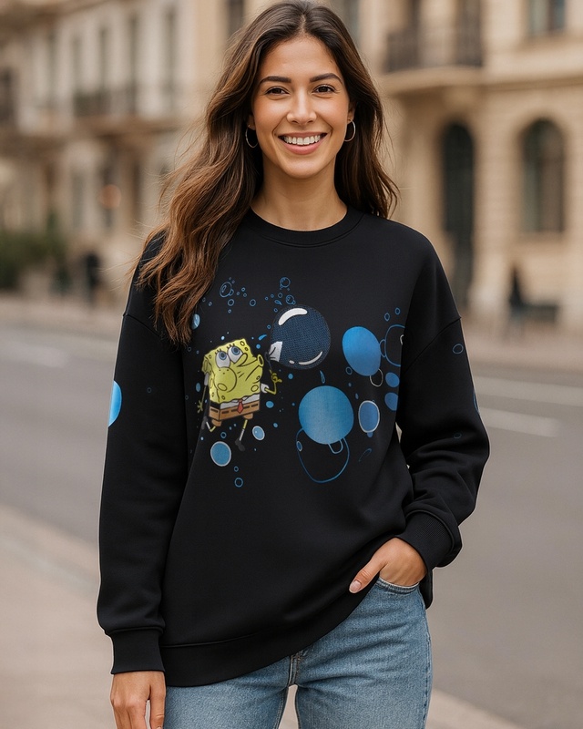 Shop Women's Black Bubble Burst Graphic Printed Oversized Sweatshirt-Front