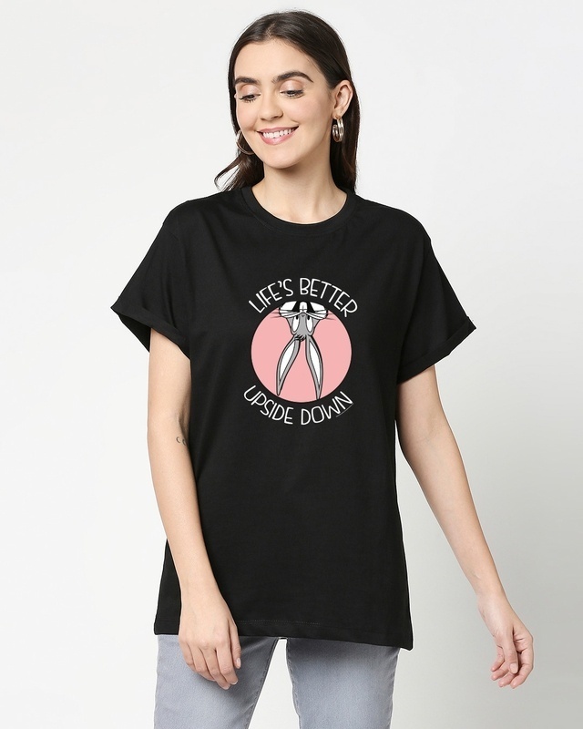 Shop Women's Black Bugs Upside Down (LTL) Graphic Printed Boyfriend T-shirt-Front