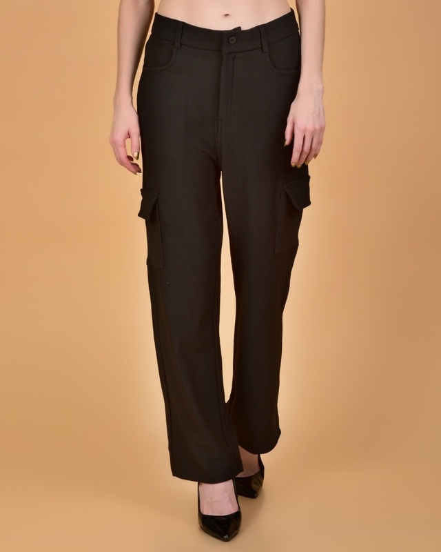 Shop Women's Black Cargo Korean Pants-Front
