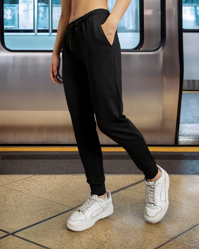 Shop Women's Black Casual Slim Fit Joggers-Front