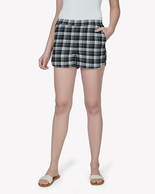 Shop Women's Black Checked Shorts-Front