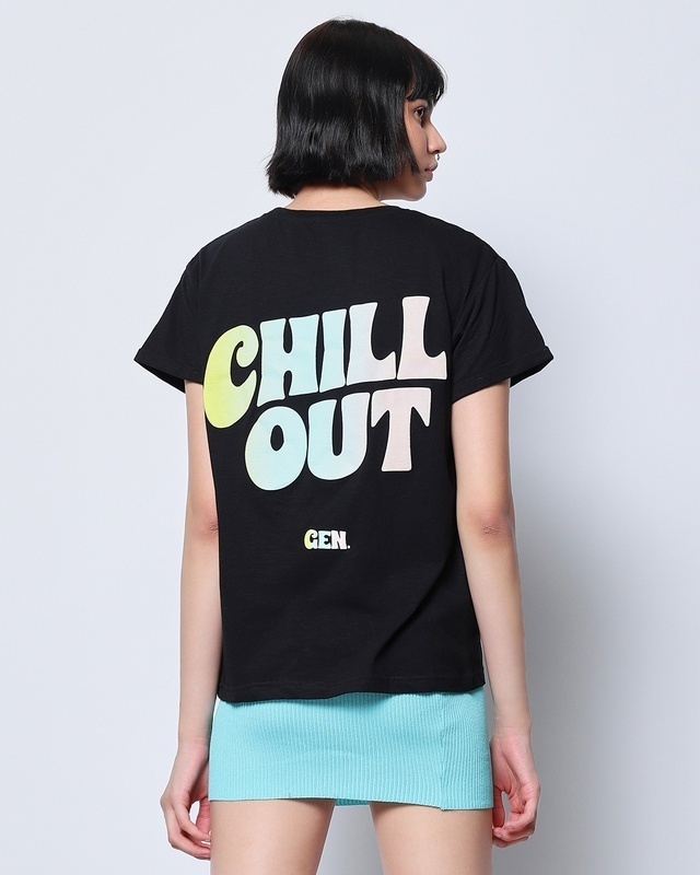 Shop Women's Black Chill Out Puff Printed Boyfriend T-shirt-Front