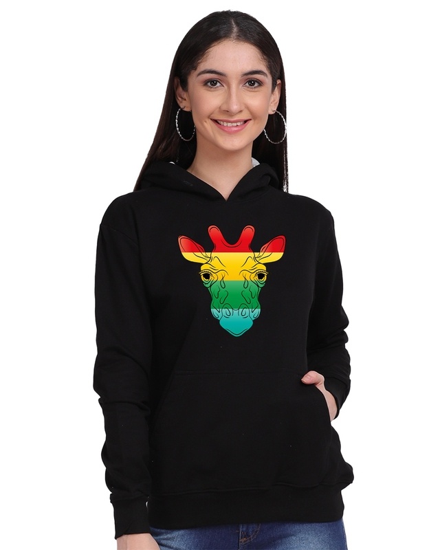 Shop Women's Black Coloured Giraffe Graphic Printed Hoodie-Front