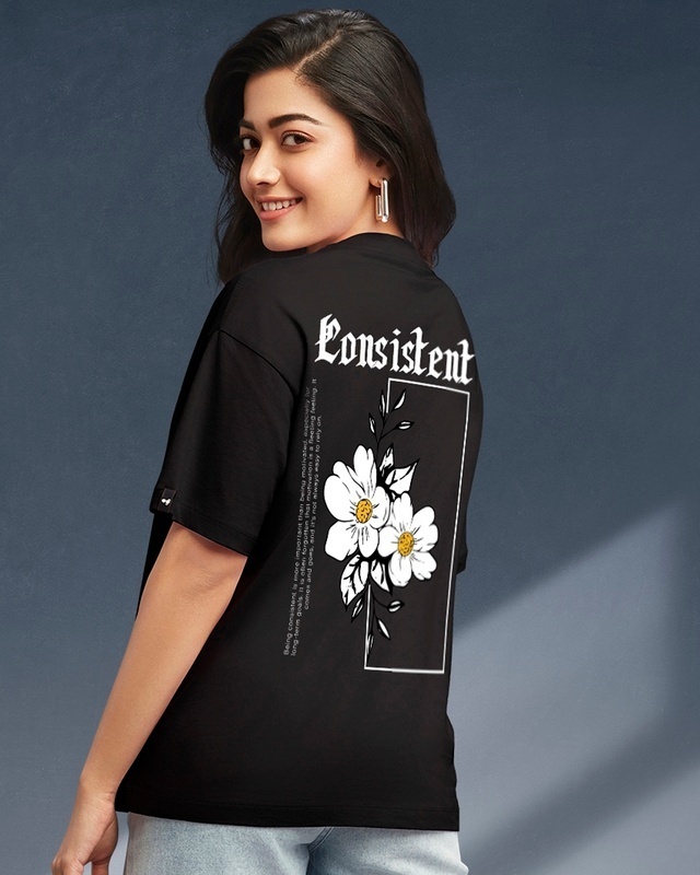 Shop Women's Black Consistent Graphic Printed Oversized T-shirt-Front