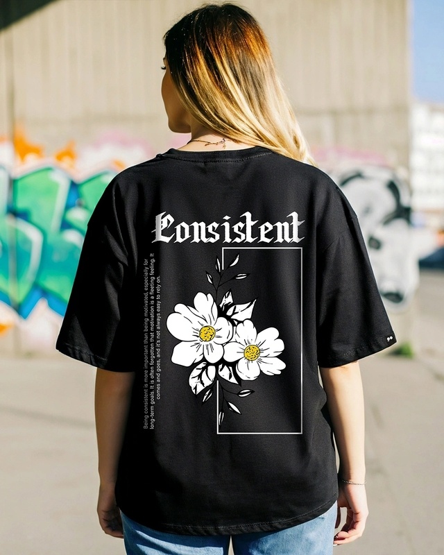 Shop Women's Black Consistent Graphic Printed Oversized T-shirt-Front