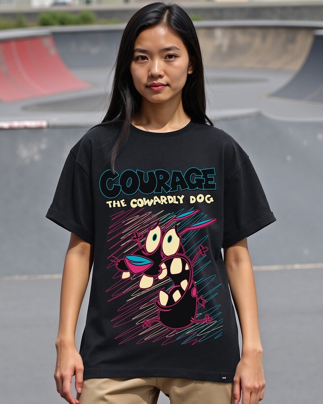 Shop Women's Black Courage Cowardly Graphic Printed Boyfriend T-shirt-Front