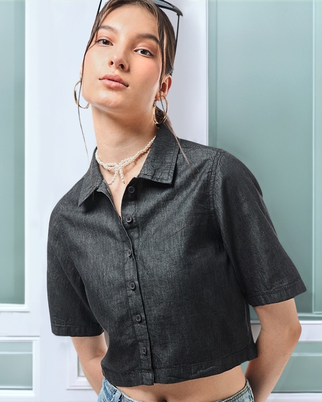 Shop Women's Black Crop Shirt-Front