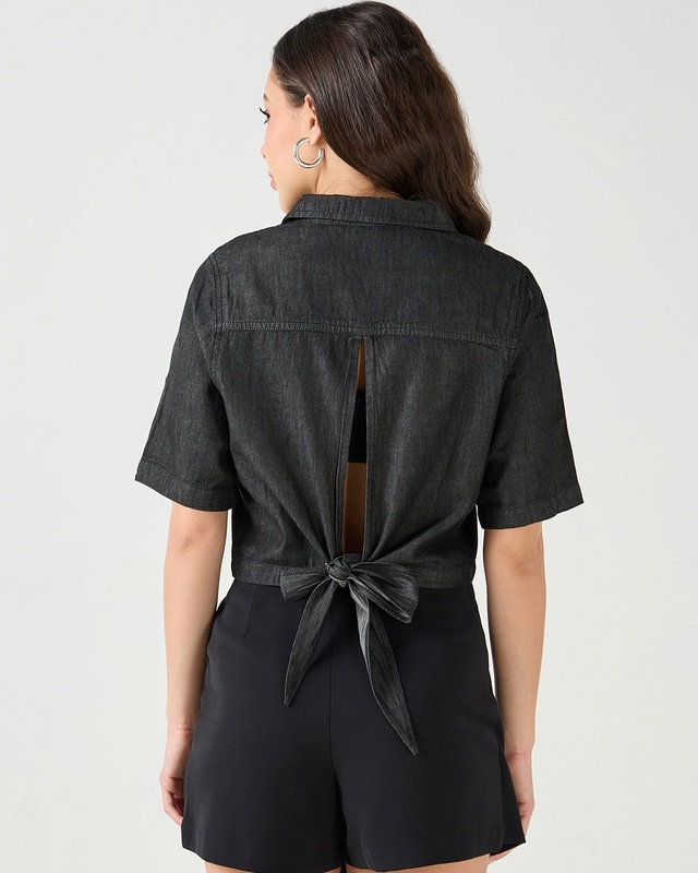 Shop Women's Black Crop Shirt-Front