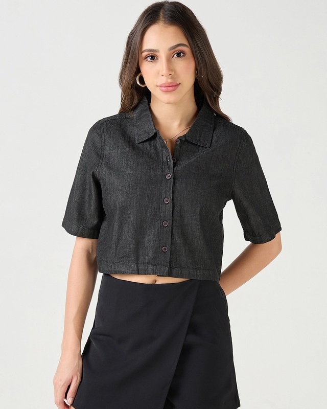 Shop Women's Black Crop Shirt-Front