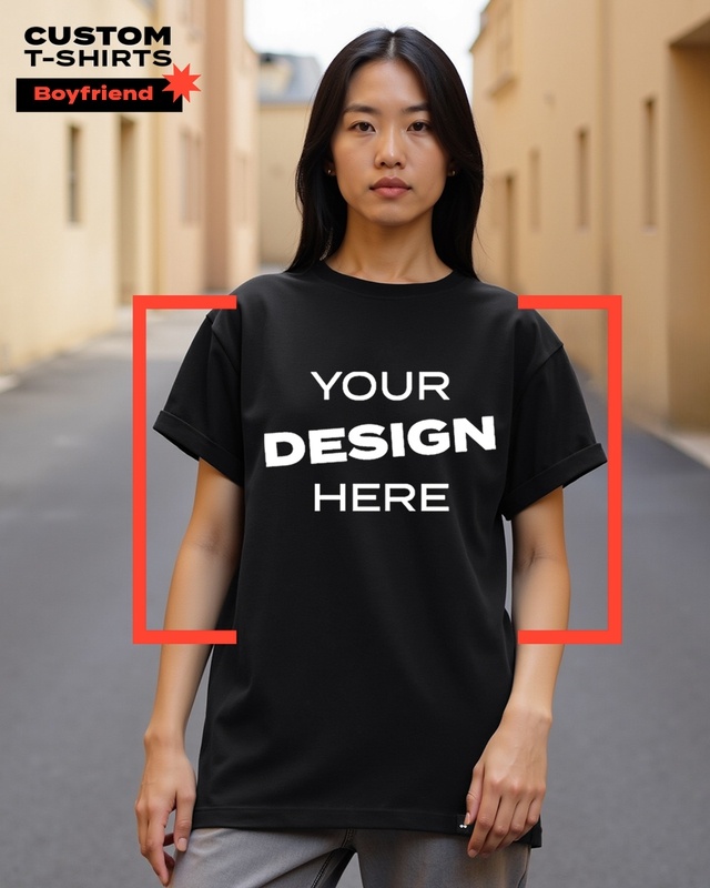 Women's Black Customizable Boyfriend T-shirt-Front Bewakoof Shop Women's Black Customizable Boyfriend T-shirt-Front