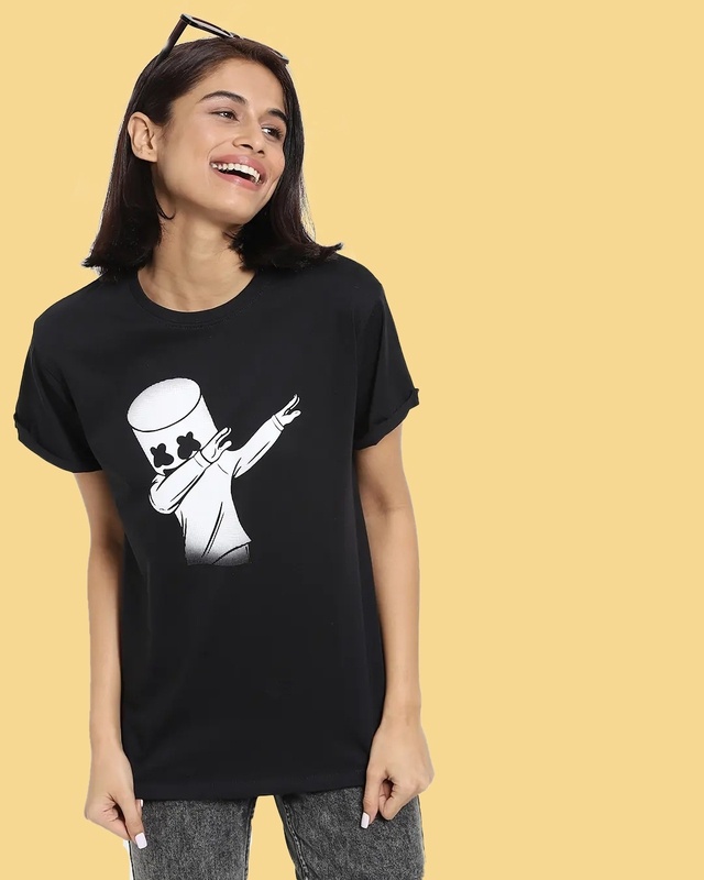 Shop Women's Black Dab Marshmello Boyfriend T-shirt-Front