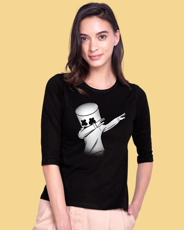 Shop Women's Black Dab Marshmello Slim Fit T-shirt-Front