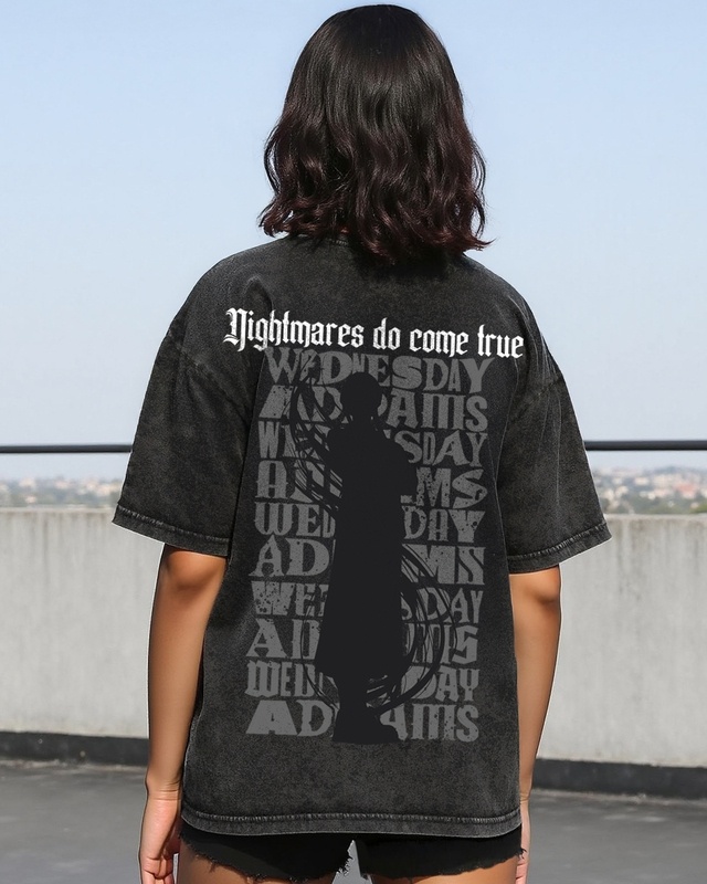 Shop Women's Black Dark Cloud Graphic Printed Oversized Acid Wash T-shirt-Front