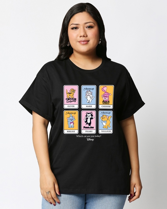 Shop Women's Black Disney Cats Graphic Printed Plus Size Boyfriend T-shirt-Front
