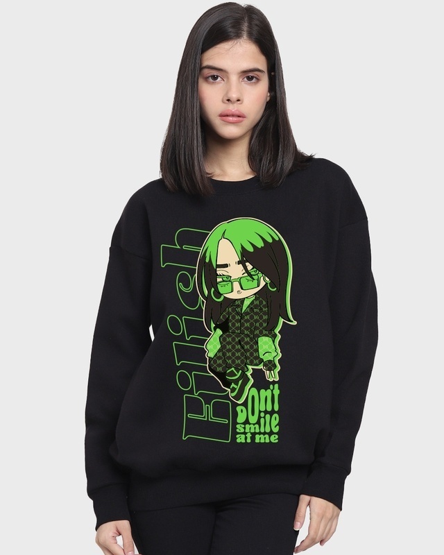 Shop Women's Black Don't Smile Billie Graphic Printed Oversized Sweatshirt-Front