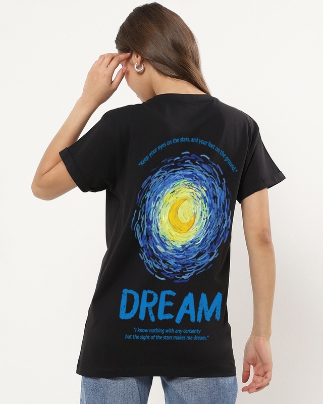 Shop Women's Black Dream Graphic Printed Boyfriend T-shirt-Front