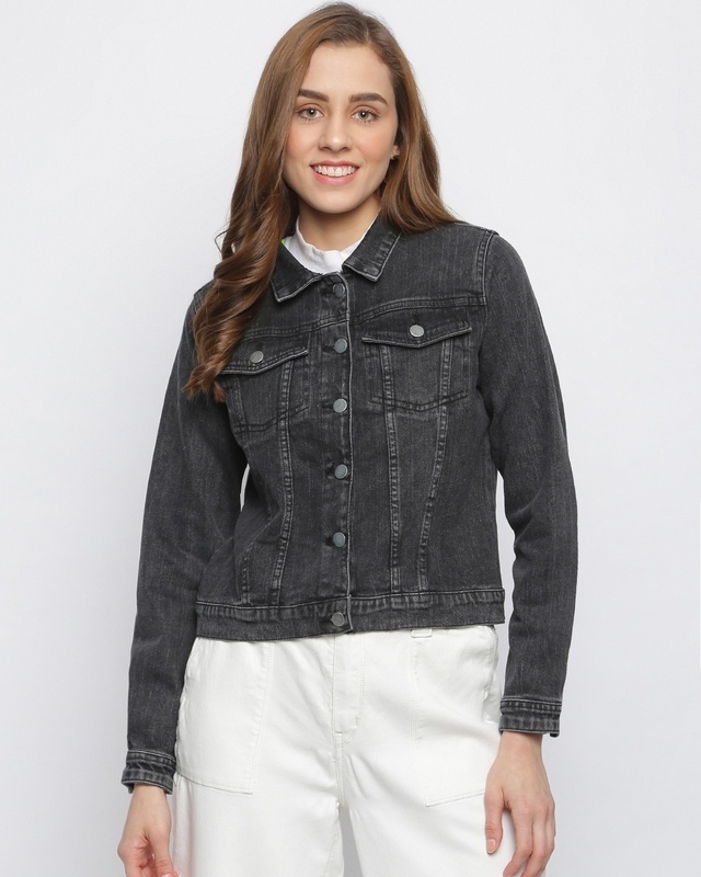 Shop Women's Black Embroidered Jacket-Front