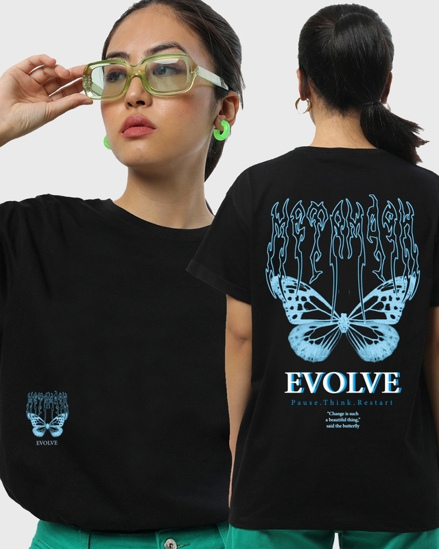 Shop Women's Black Evolve Graphic Printed Boyfriend T-shirt-Front