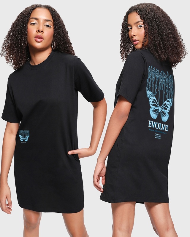 Shop Women's Black Evolve Graphic Printed Oversized Dress-Front