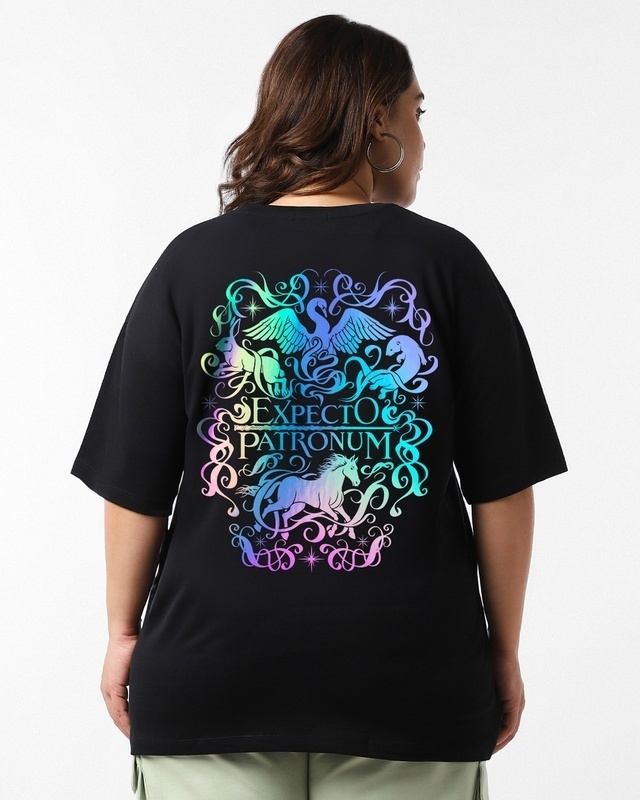 Shop Women's Black Expecto Graphic Printed Oversized Plus Size T-shirt-Front